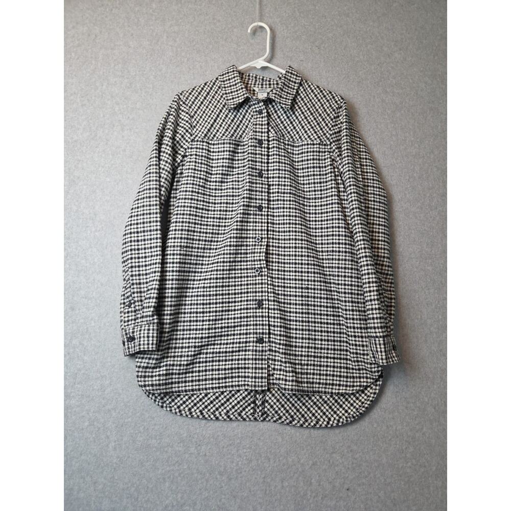 Duluth Black White Gingham LS Button Up Flannel Shacket Women's Medium Pockets